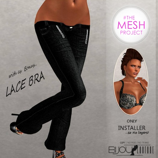 [Bijou]. Zipp'D Jeans! 'Black+Bonus'! /#TheMeshProject Installer!