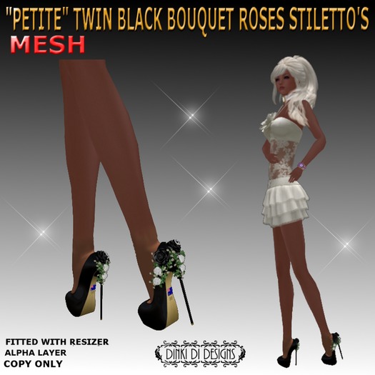 DINKI-DI PETITE TWIN BLACK BOUQUET ROSES STILETTO'S