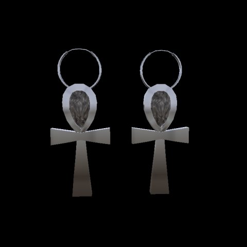 SIlver Ankh Earrings - Onyx