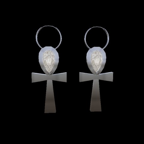 Silver Ankh Earrings - Diamond