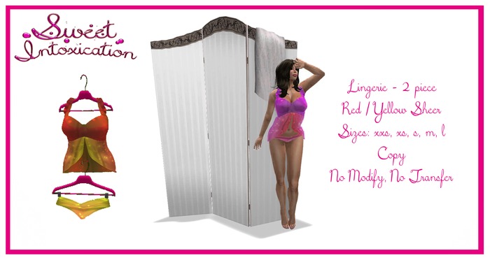 ::Sweet Intoxication:: 2pc Lingerie Sheer - Red/Yellow