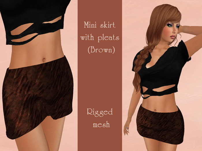Mini skirt with pleats (Brown)_Rigged mesh