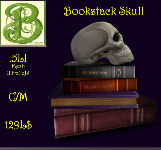 Book Stack Skull, .5LI Ultra Light Mesh, 2 Linked = 1 prim