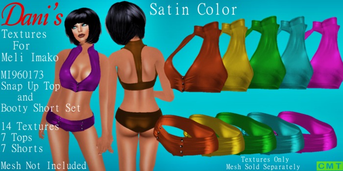 *Dani's* MI960173 Snap Up Top and Booty Short Set Satin Color