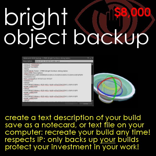 Bright Object Backup - Scripts to create a text description of your build, and rebuild it from text.