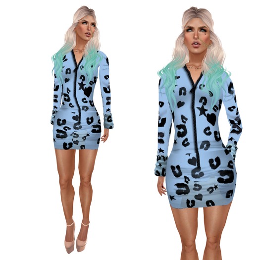 GG  Leopard Sweatshirt Dress - Baby Blue 5L