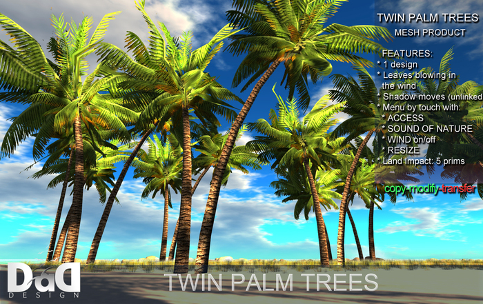 TWIN PALM TREES 100% MESH -WITH LEAVES BLOWING IN THE WIND - COPY - 