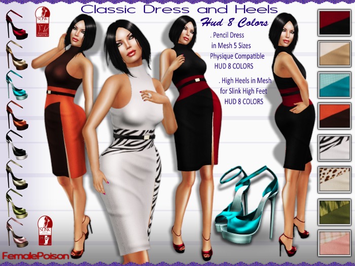 !FP! Classic Outfit Pencil Dress and High Heels in 8 Colors - Physique Compatible