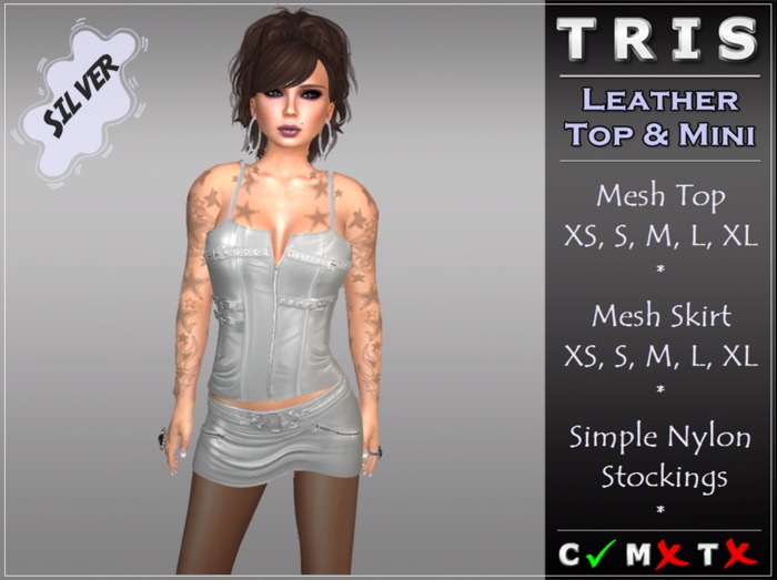 { T R I S } Leather Top & Skirt Outfit - Silver 