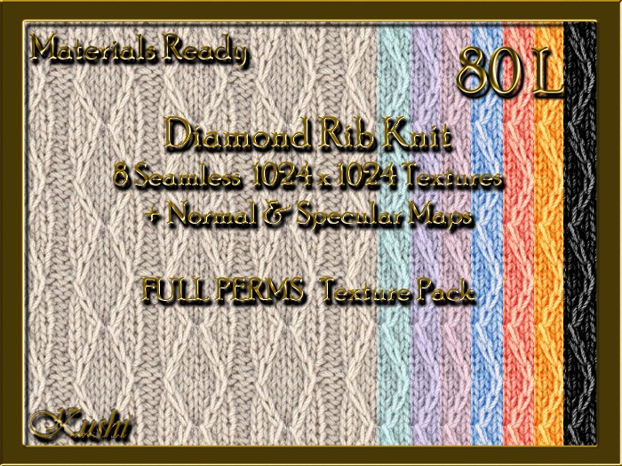 *Kushi* Diamond Rib Knit Knit Woollen Seamless Textures Full Perms Materials Ready 1024x1024 Tileable