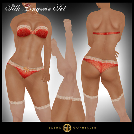-SG- Silk Lingerie Set Red