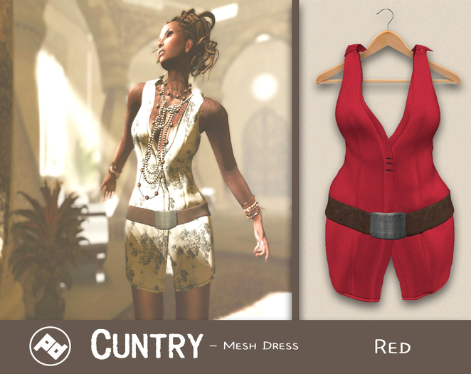::Poised:: Cuntry Mesh Belted Dress - Solid Red