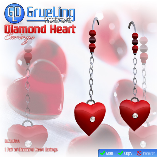 GrueLing Designs - Free Diamond Heart Earings