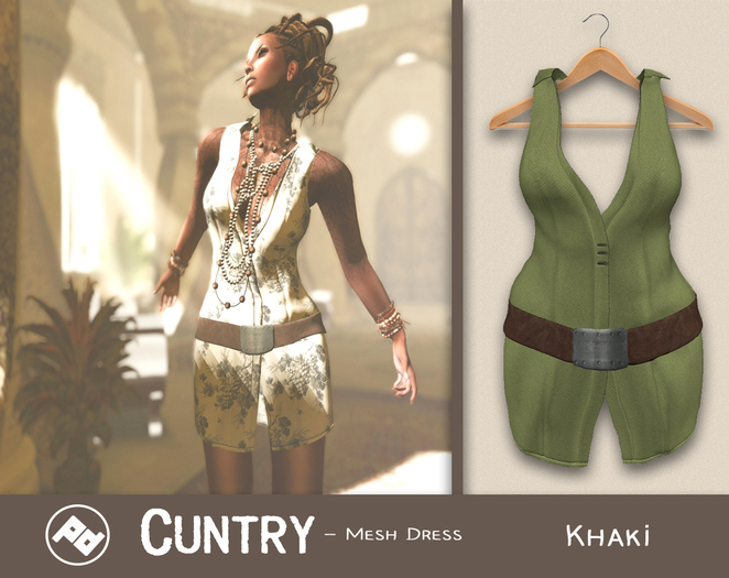 ::Poised:: Cuntry Mesh Belted Dress - Solid Khaki