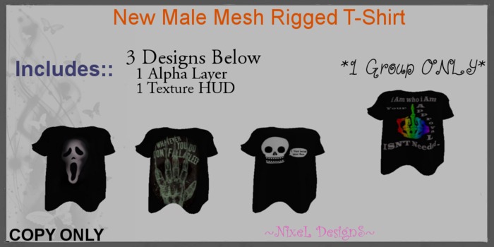 ~ND~4 Male Rigged Mesh_T-Shirts_w/HUD