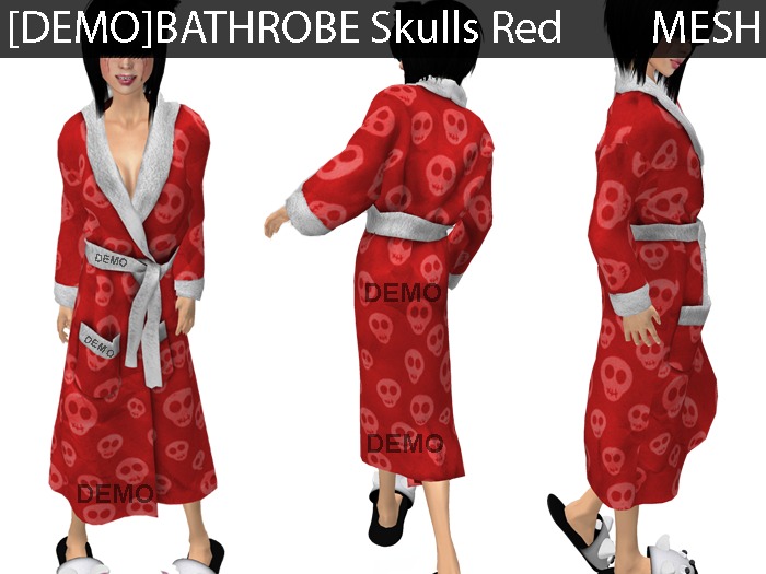 DEMO Bathrobe Skulls Red - Mesh