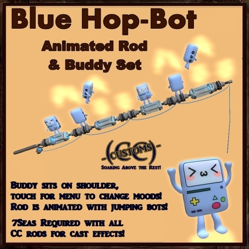 (CC) Blue Hop-Bot Animated Rod & Buddy Set (7Seas fishing custom)