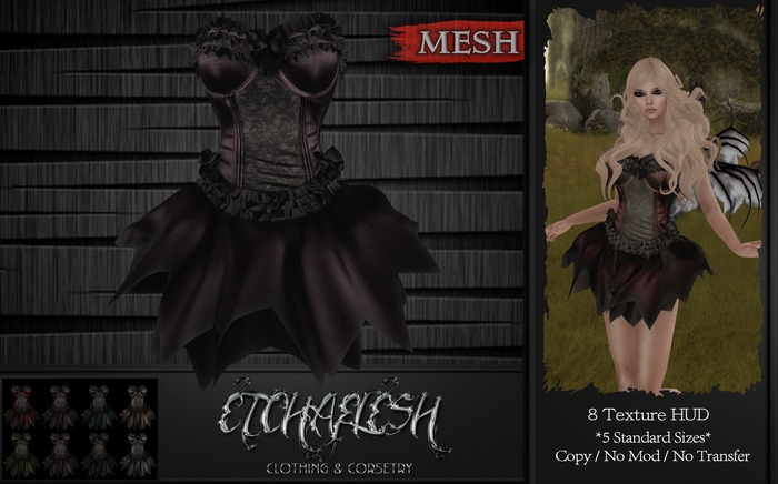 [Etchaflesh] Sylvermist Dark Fae Dress W/ HUD
