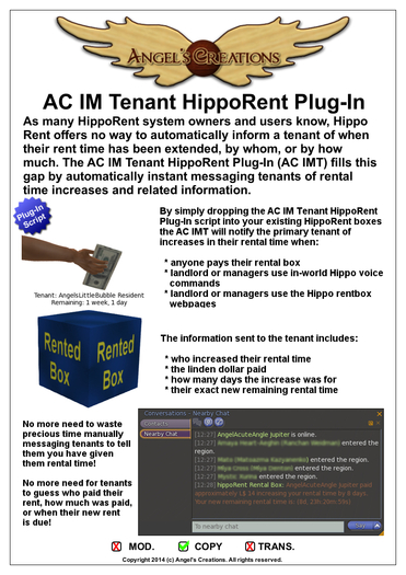 Angel's Creations: IM Tenant Hippo Rent Plug-In