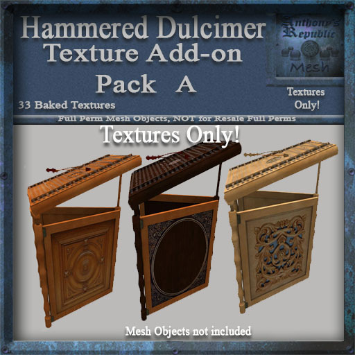 Texture Add-on Pack A for Hammered Dulcimer Instrument Mesh Pack, Musical 3D Models for Musicians, Full Perm Textures 