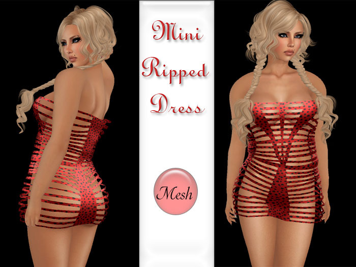 Mini Ripped Dress Mesh {Red-Black}