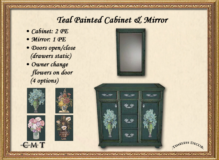 Teal Painted Cabinet & Mirror