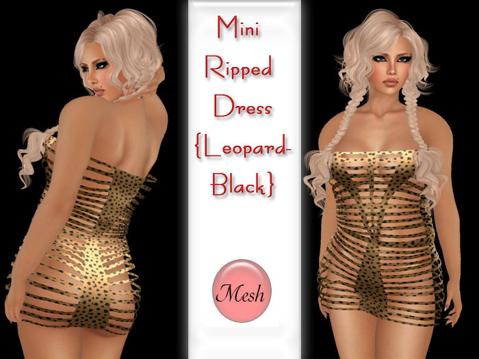 Mini Ripped Dress Mesh {Leopard-Black}