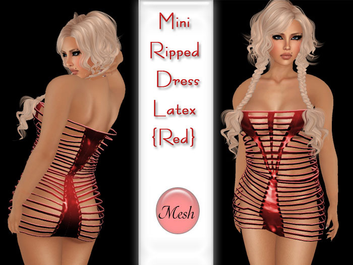 Mini Ripped Dress Mesh Latex {Red}