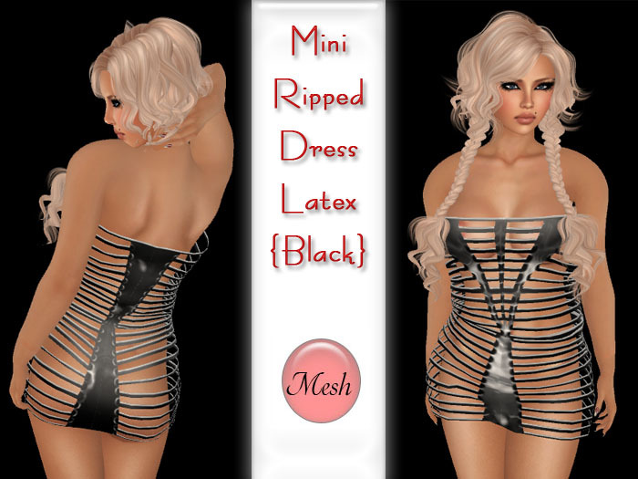 Mini Ripped Dress Mesh Latex {Black}