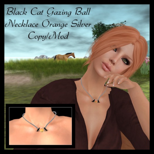 :TS: Cat & Gazing Ball Necklace Orange/Slvr