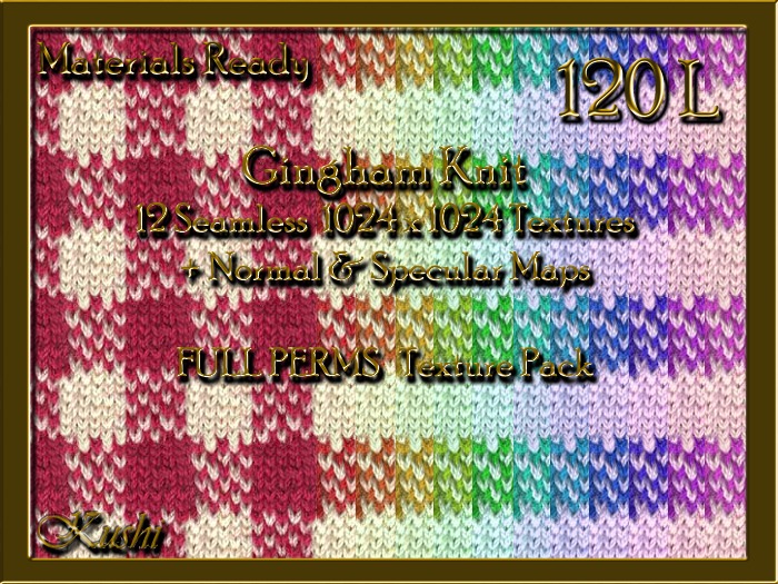 *Kushi* Gingham Hand Knit Woollen Seamless Texture Pack Full Perms Materials Ready 1024x1024 Tileable Repeating
