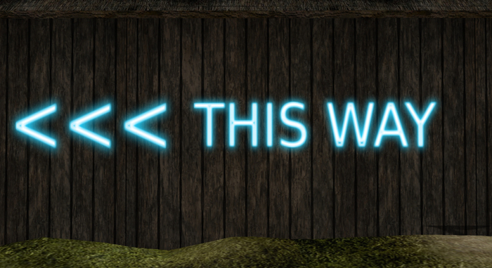 Blue Neon Sign "This Way" with Moving Indicator Arrows (Reversible)