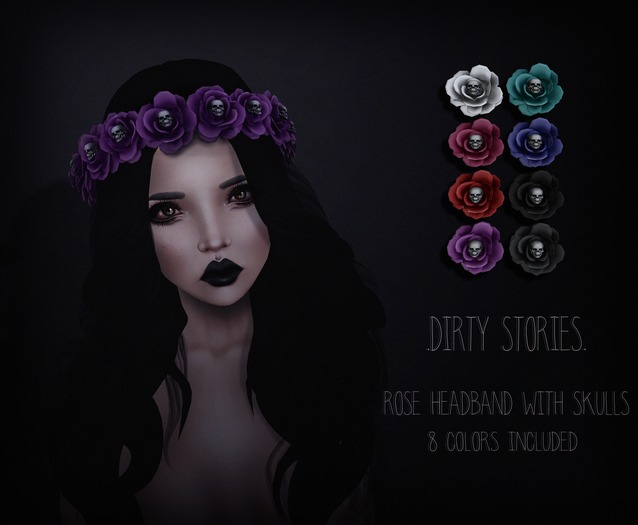 .DirtyStories. Rose Headband With Skull