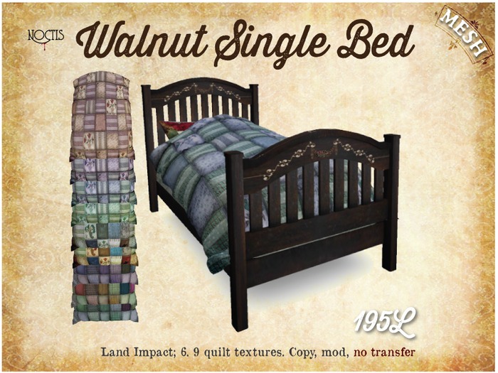 [noctis] walnut single bed (texture changing quilt)