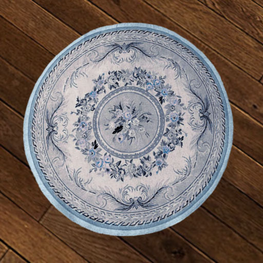 Rug Round Pale Blue Flowers Boxed