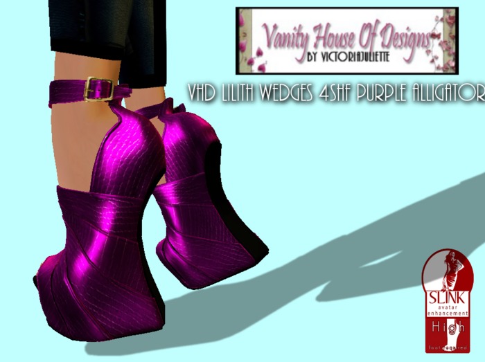 VHD Lilith Wedges 4SHF Purple Alligator (boxed)