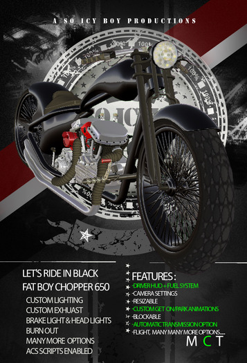 ..:So Icey Motorz:..Let's Ride Black Fat Boy Chopper 650 Boxed
