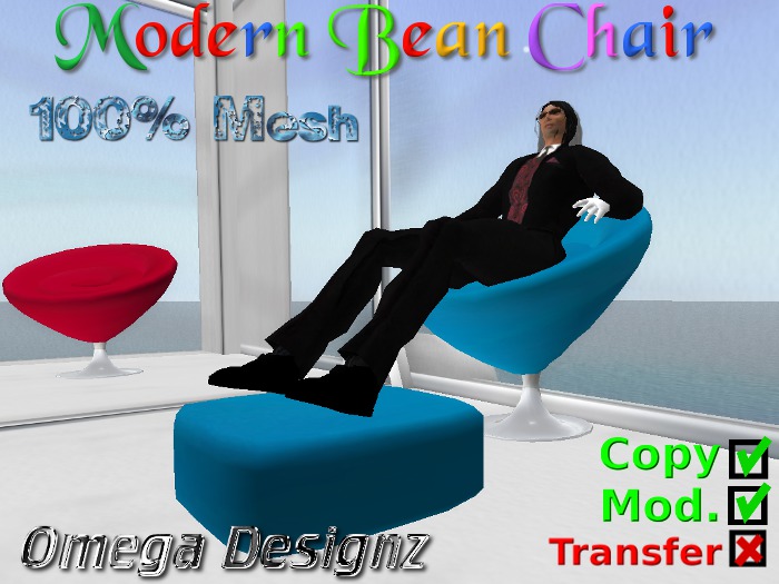 Modern Bean Chair  (Blue/Mesh) 