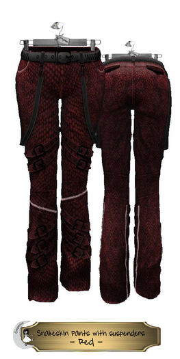 Greymoon_Snakeskin Pants with Suspenders_Red