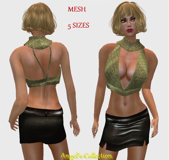 MINI SKIRT AND CUT HALTER TOP BROWN AND GOLD