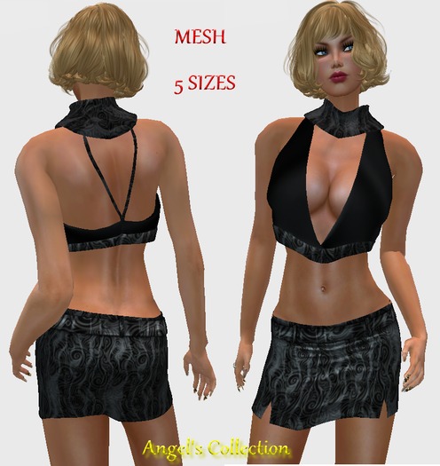 MINI SKIRT AND CUT HALTER TOP BLACK 3
