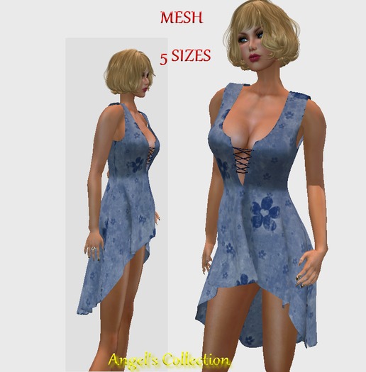 Blue Lace-up front Hem Dress