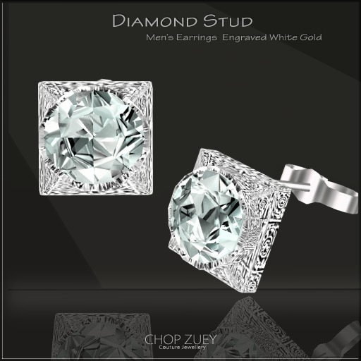 Chop Zuey Men's Diamond Earrings - Wht Gld - Pair