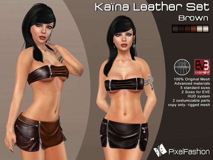 :)(: Kaina Leather set  ( Mini Skirt & Top) - Mesh - Brown  ( Classic Avatars + EVE Avatars )