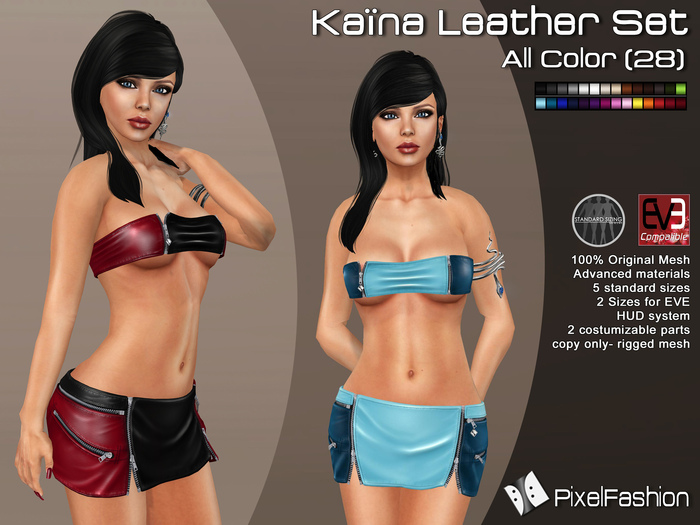 :)(: Kaina Leather set  ( Mini Skirt & Top) - Mesh - 28 Colors ( Classic Avatars + EVE Avatars )