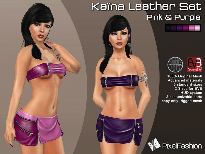 :)(: Kaina Leather set  ( Mini Skirt & Top) - Mesh - Pink & Purple  ( Classic Avatars + EVE Avatars )