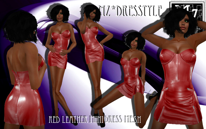 *MZ* Red Leather Mini Dress MESH