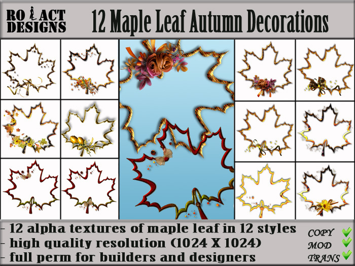 Ro!Act Designs 12 Maple Leaf Autumn Decorations