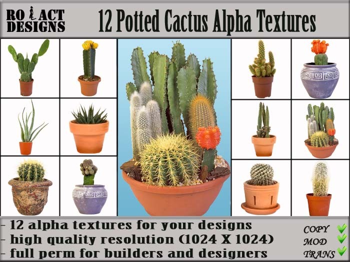 Ro!Act Designs 12 Potted Cactus Alpha Textures