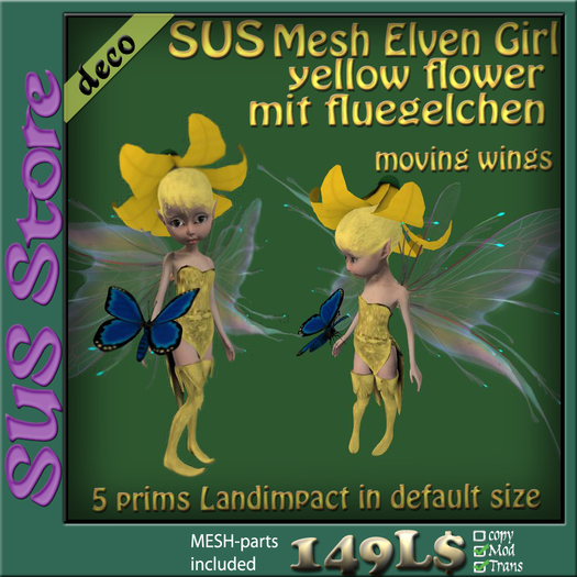 SUS Mesh Elven Girl yellow flower mit fluegelchen